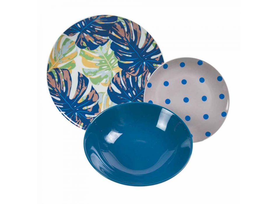 Porzellan und Steinzeug Tisch Service farbige Teller 18 Stück - Riodeja Viadurini