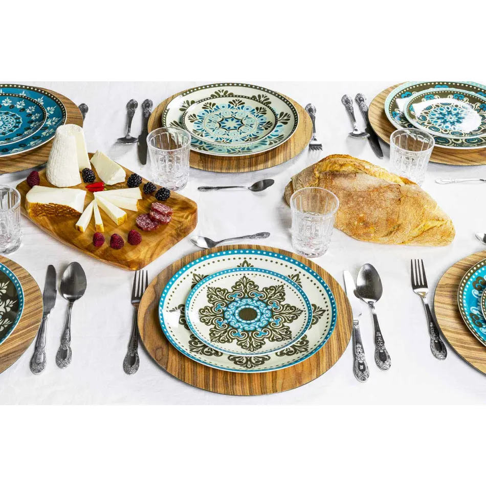 Blau gefärbtes Porzellangeschirr Set 18 Stück - Eivissa Viadurini