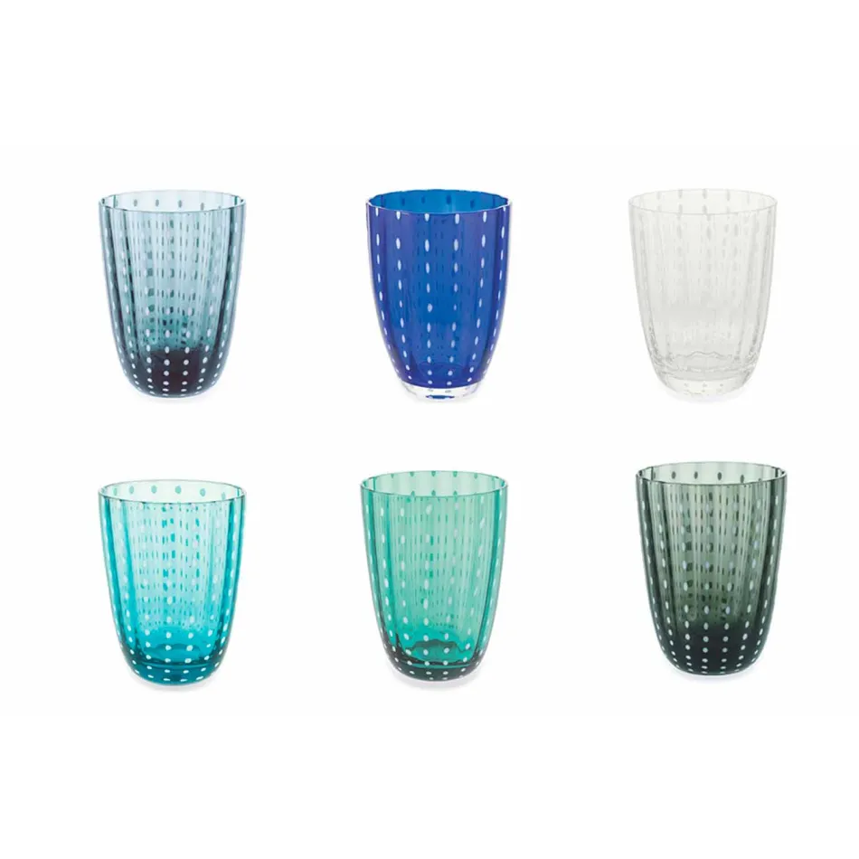 Set mit 6 modernen Farbglas-Designgläsern für Wasser - Botswana Viadurini