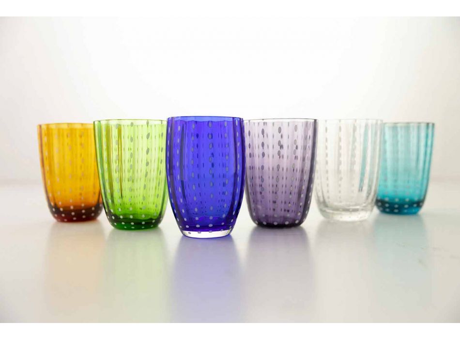 Set mit 6 modernen Farbglas-Designgläsern für Wasser - Botswana Viadurini