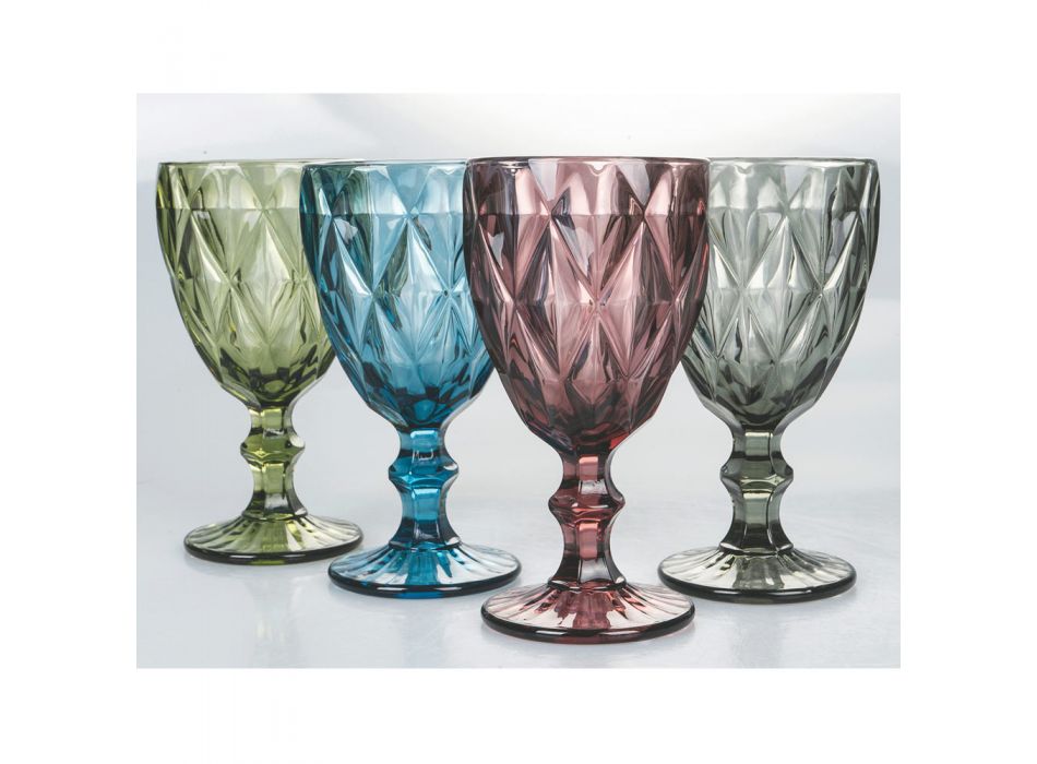 Set aus farbigen und verzierten Glaskelchen 12-teilig - Renaissance Viadurini