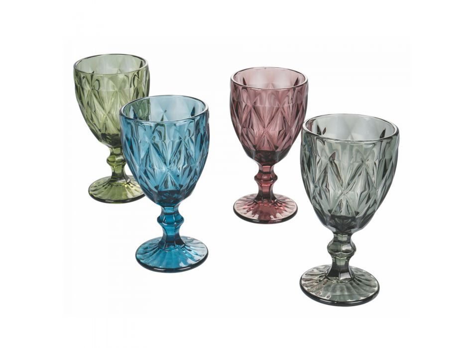 Set aus farbigen und verzierten Glaskelchen 12-teilig - Renaissance Viadurini