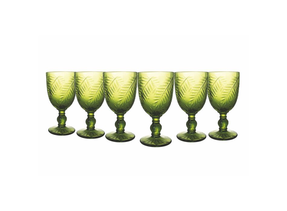 Becherset aus transparentem oder grünem Glas mit Dekoration 12 Stück - Tropeo Viadurini
