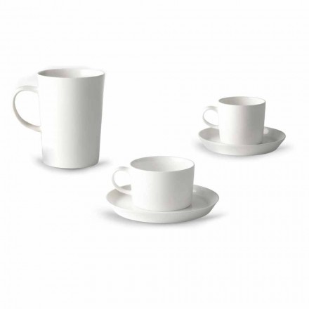 Kaffee-, Tee- und Frühstücksbecherservice 30 Stück aus weißem Porzellan - Egle Viadurini