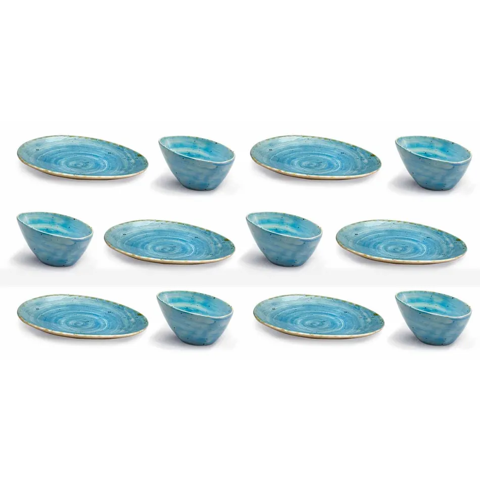 12 Stück Vorspeisenteller Service in farbigem Steinzeug von modernem Design - Simba Viadurini