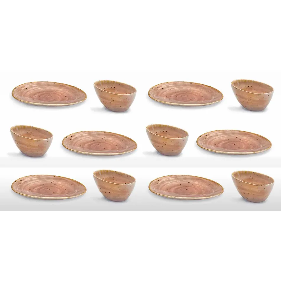 12 Stück Vorspeisenteller Service in farbigem Steinzeug von modernem Design - Simba Viadurini