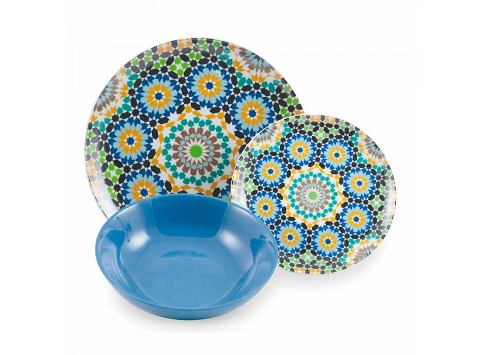 Farbige ethnische Teller Set Porzellan und Steinzeug 18 Mad - Marokko Viadurini