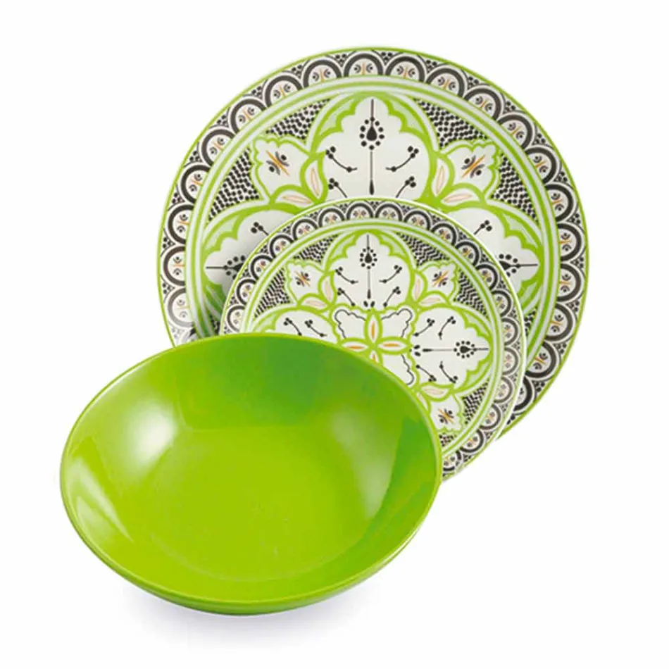 Ethnischer Geschirrservice aus Porzellan und farbigem und modernem Steinzeug 18 Stück - Fez Viadurini