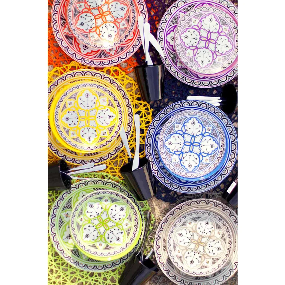 Ethnischer Geschirrservice aus Porzellan und farbigem und modernem Steinzeug 18 Stück - Fez Viadurini