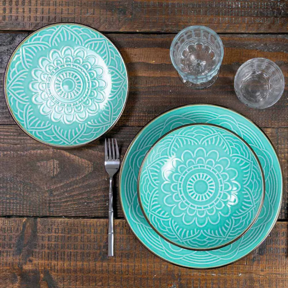 Geschirrservice in Hartdolomitgrau, Hellblau oder Blau 18 Stück - Arabisch Viadurini