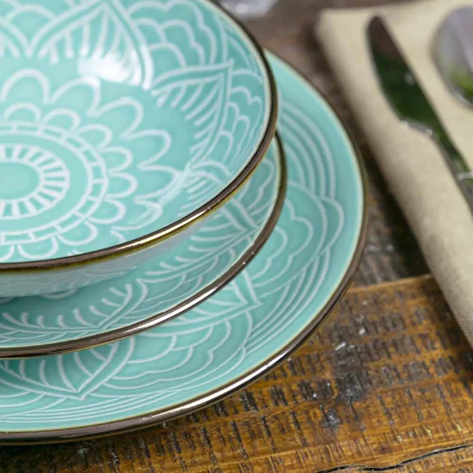 Geschirrservice in Hartdolomitgrau, Hellblau oder Blau 18 Stück - Arabisch Viadurini