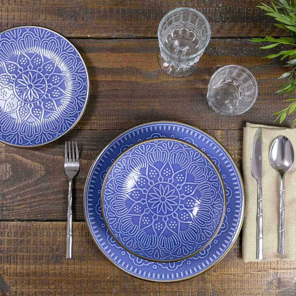 Geschirrservice in Hartdolomitgrau, Hellblau oder Blau 18 Stück - Arabisch Viadurini