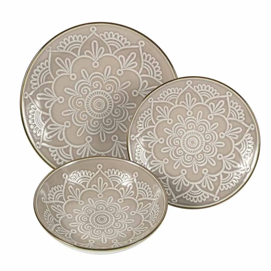 Geschirrservice in Hartdolomitgrau, Hellblau oder Blau 18 Stück - Arabisch Viadurini