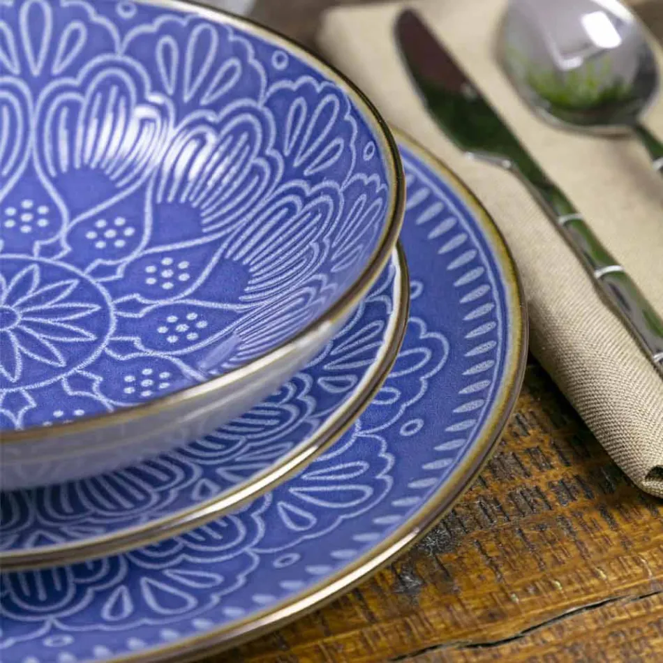 Geschirrservice in Hartdolomitgrau, Hellblau oder Blau 18 Stück - Arabisch Viadurini