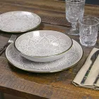 Geschirrservice in Hartdolomitgrau, Hellblau oder Blau 18 Stück - Arabisch Viadurini