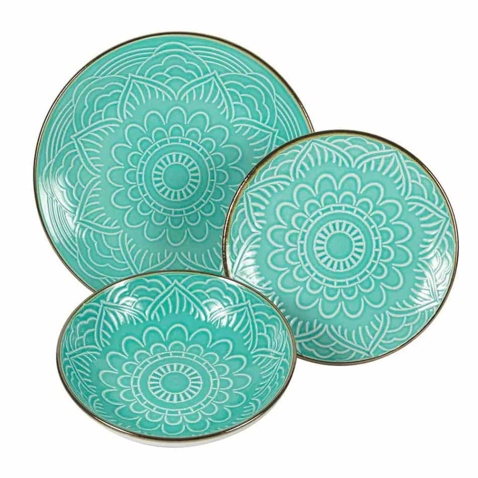 Geschirrservice in Hartdolomitgrau, Hellblau oder Blau 18 Stück - Arabisch Viadurini