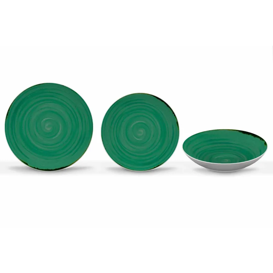 18 Stück Porzellan farbiger und moderner Teller Teller Service - Rurolo Viadurini