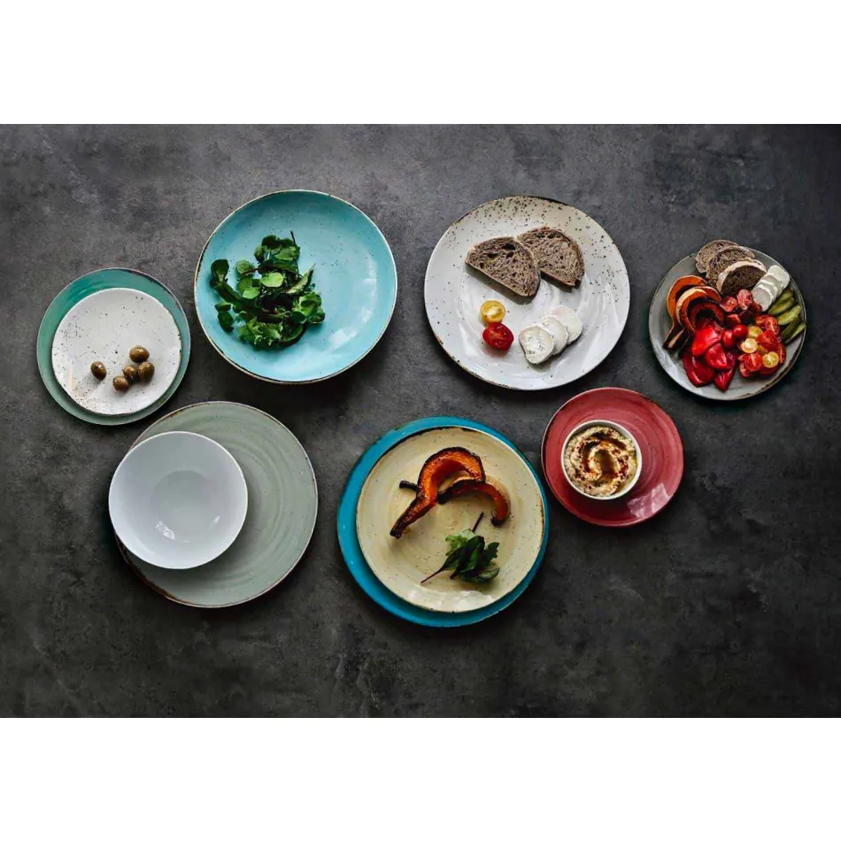 18 Stück Porzellan farbiger und moderner Teller Teller Service - Rurolo Viadurini