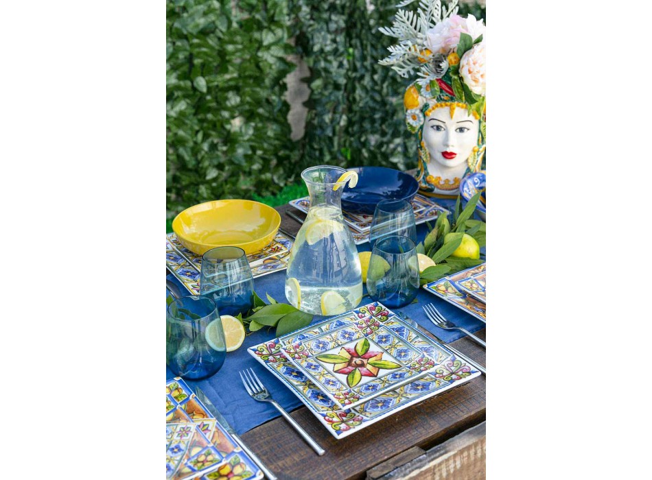 Set von modernen farbigen quadratischen Platten in Porzellan und Porzellan 18 Stück - Sommer Viadurini