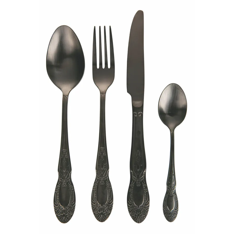 Schwarzes oder goldenes Besteckset aus satiniertem Stahl, 24-teilig - Fantasy Viadurini