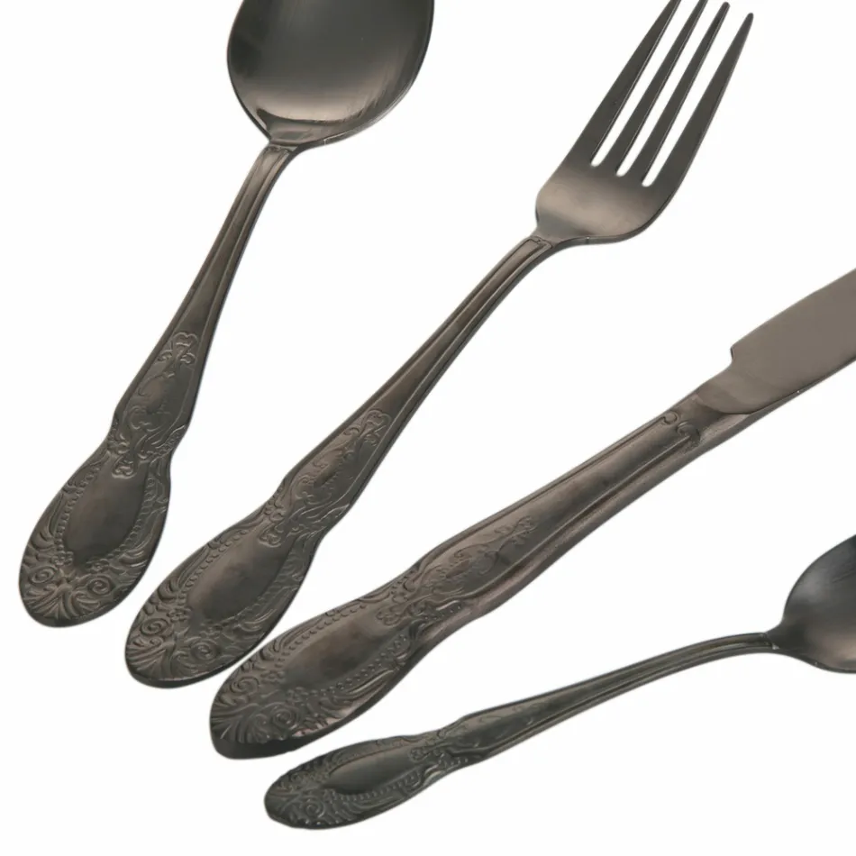 Schwarzes oder goldenes Besteckset aus satiniertem Stahl, 24-teilig - Fantasy Viadurini