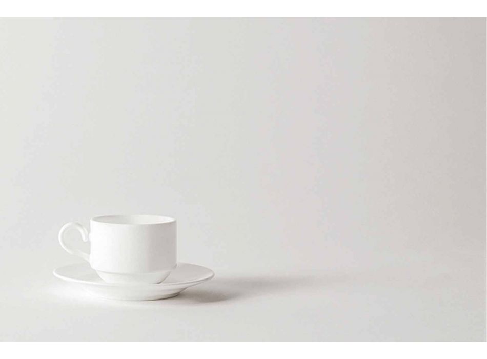Cappuccino-Tassen aus weißem Porzellan Service 14 Frühstücksstücke - Samantha Viadurini