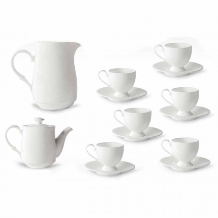 Cappuccino Cups Service mit Fuß 14 Stück aus weißem Porzellan - Armanda Viadurini
