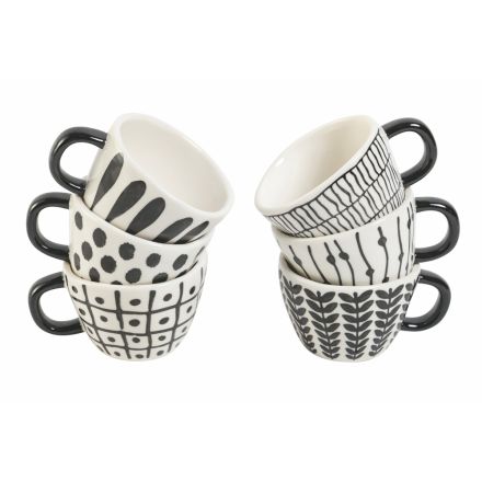 Kaffeetassenservice aus Steinzeug mit schwarzen Tribal-Dekorationen 12-teilig - Tribu Viadurini