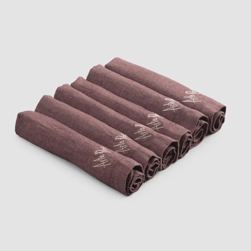 Elegantes Leinenserviettenservice mit Faltkante, 6 farbige Teile - Onestini Viadurini