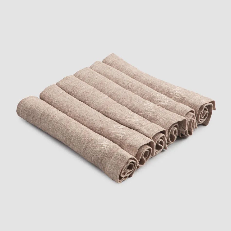 Elegantes Leinenserviettenservice mit Faltkante, 6 farbige Teile - Onestini Viadurini