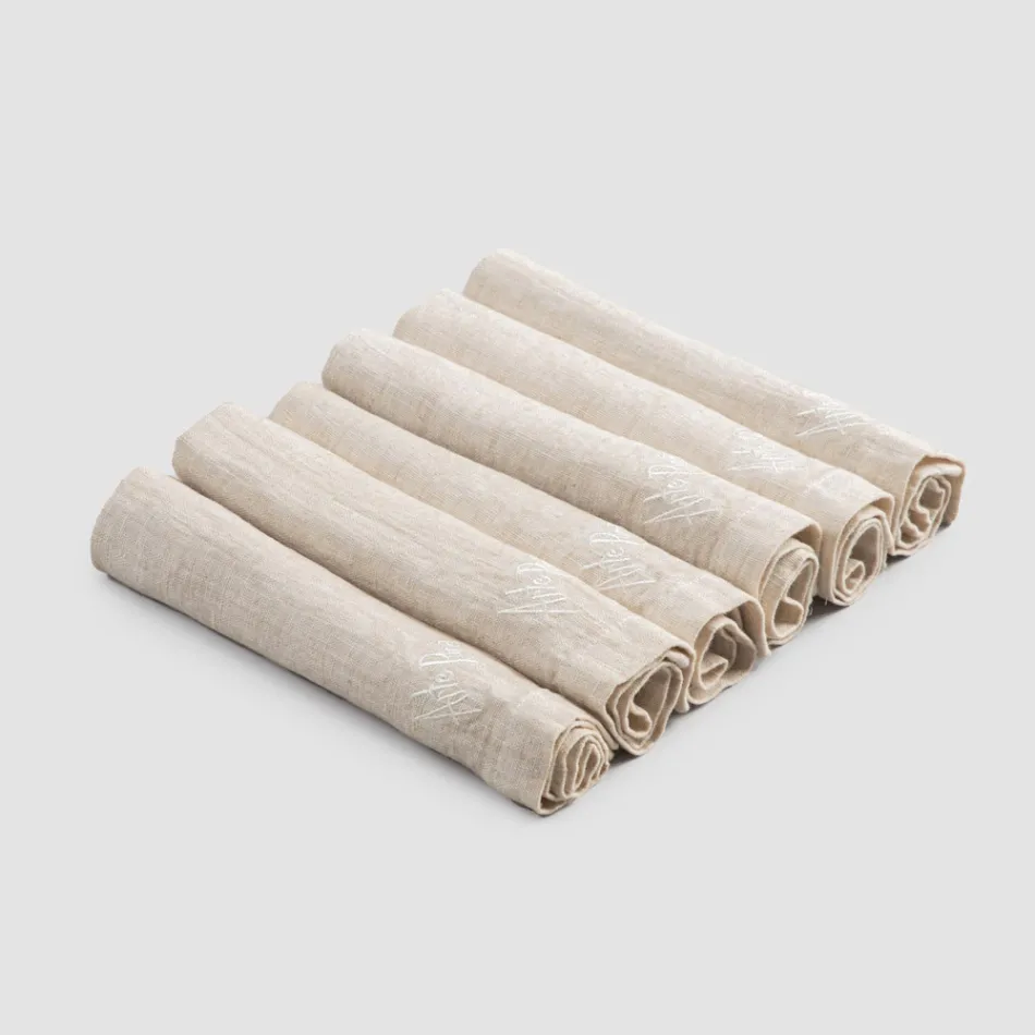 Elegantes Leinenserviettenservice mit Faltkante, 6 farbige Teile - Onestini Viadurini