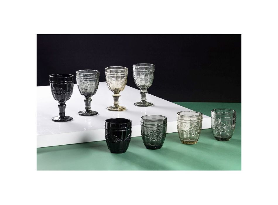 12er Set Wassergläser 265 ml aus Glas mit Arabesken-Dekor - Arabisch Viadurini