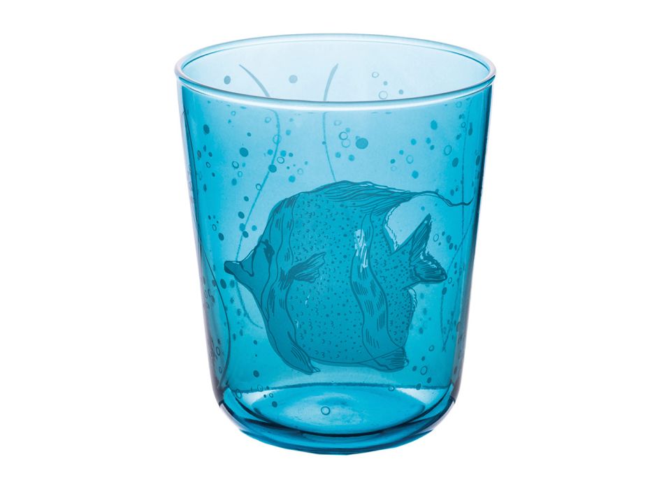 12er Set Wassergläser 315 ml aus Glas mit maritimem Dekor - Fisch Viadurini