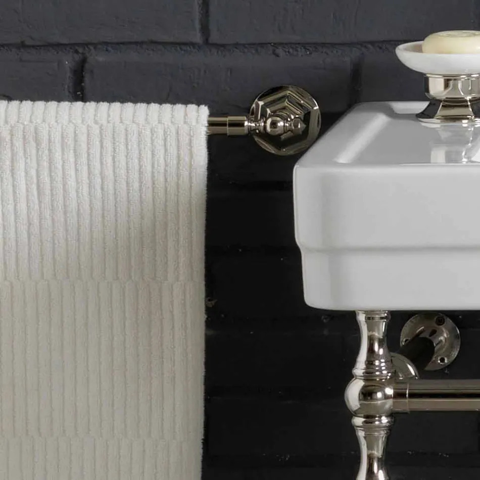 Bad-Set mit Doppel-Konsole aus weißer Keramik von Linienstruktur Viadurini