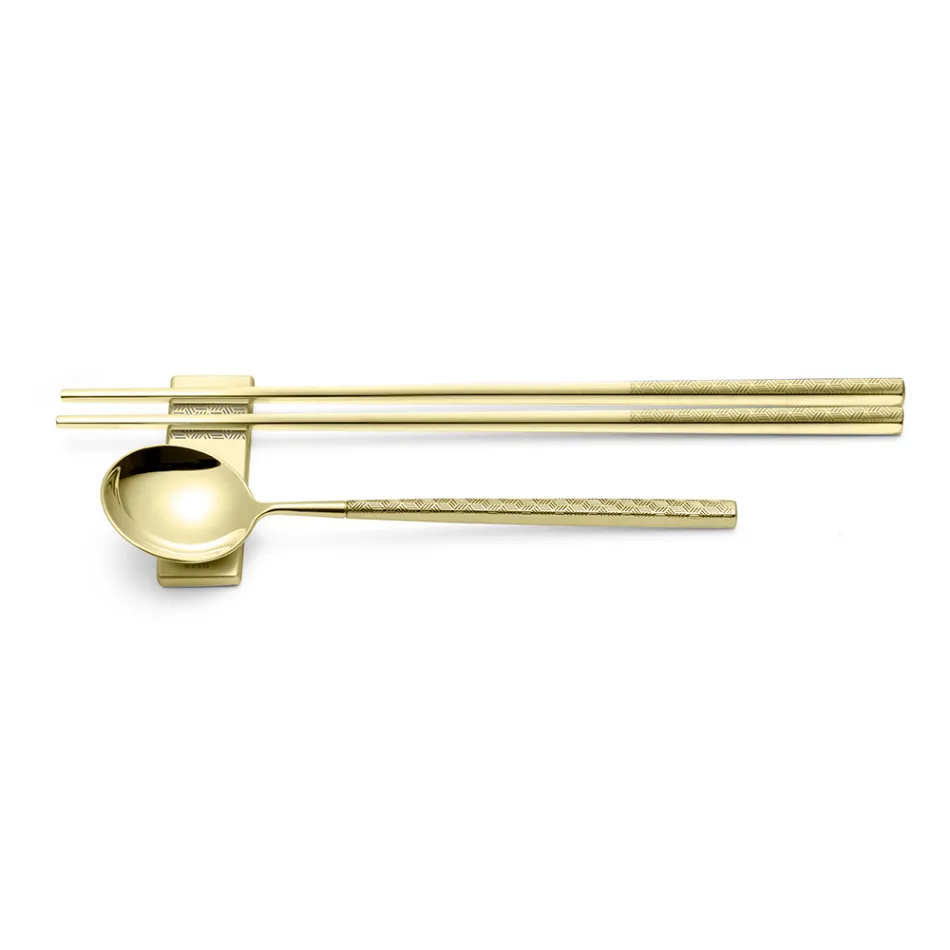 Set bestehend aus Obstlöffel, Essstäbchen und Besteckablage mit Origami - Osaka Viadurini