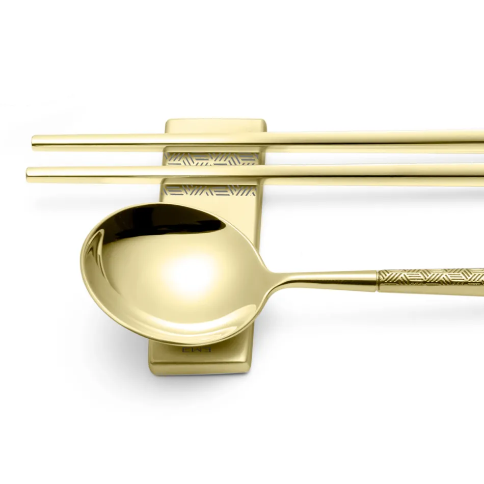 Set bestehend aus Obstlöffel, Essstäbchen und Besteckablage mit Origami - Osaka Viadurini