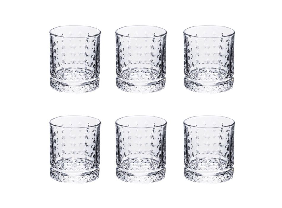 12er-Set Wassergläser 400 ml aus Glas mit Diamantdekoration - Wisky Viadurini