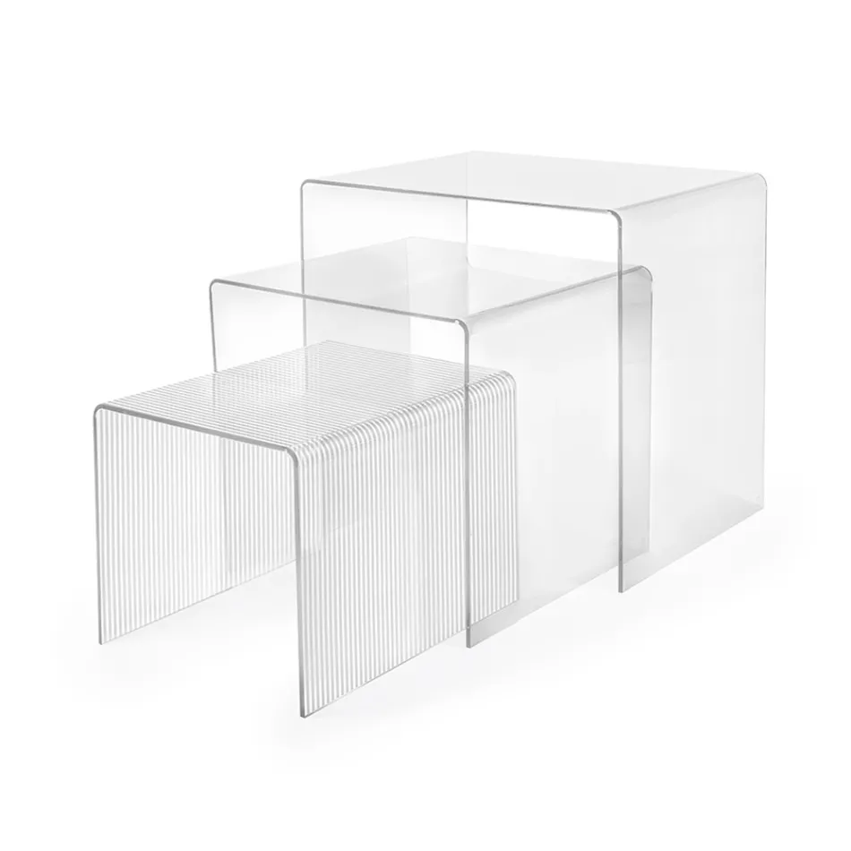 Dreiteiliges Set aus Plexiglas-Beistelltischen, hergestellt in Italien - Leandro Viadurini