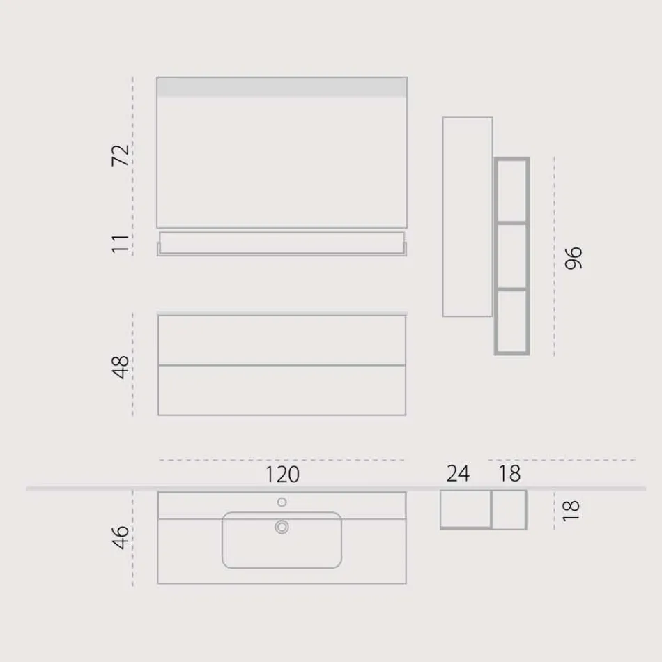 Holzset und Fenix moderne Badmöbelaufhängung made Italy Bari Viadurini