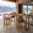 Hoher Barhocker aus natürlichem Teakholz mit Kissen - seitlich Viadurini