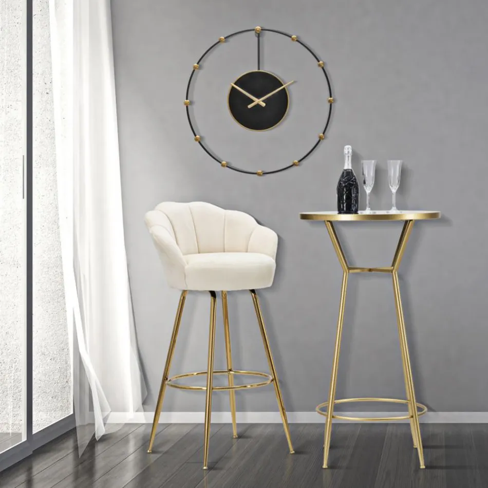 Hoher Hocker aus goldenem Eisen mit Sitz mit Samtbezug - Annina Viadurini