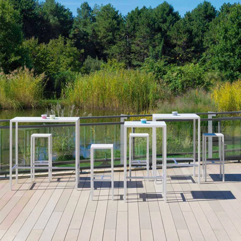 Barhocker im Freien aus pulverbeschichtetem Metall Made in Italy - Meone Viadurini