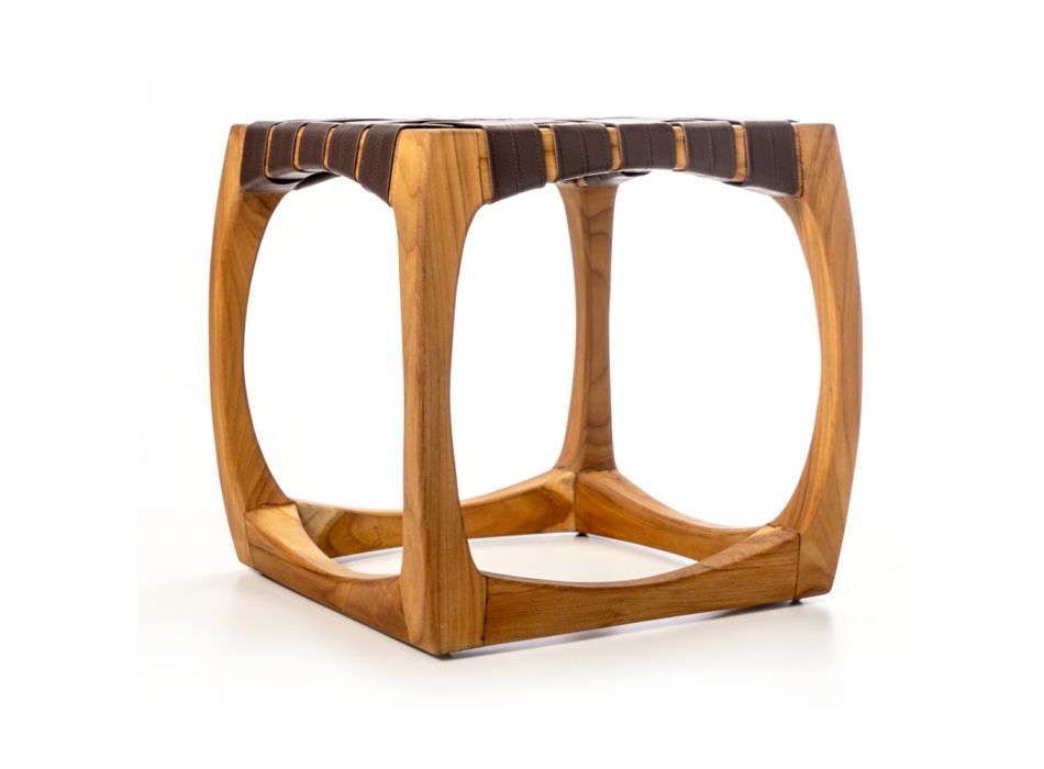 Designer-Badezimmerhocker aus Teakholz mit geflochtener Sitzfläche – Yucca Viadurini