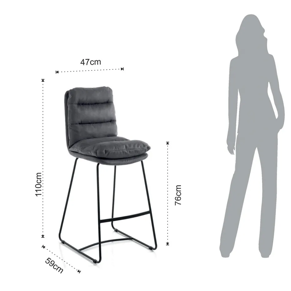 Küchenhocker aus Mikrofaser Grau Samteffekt 2 Stück - Fortaleza Viadurini