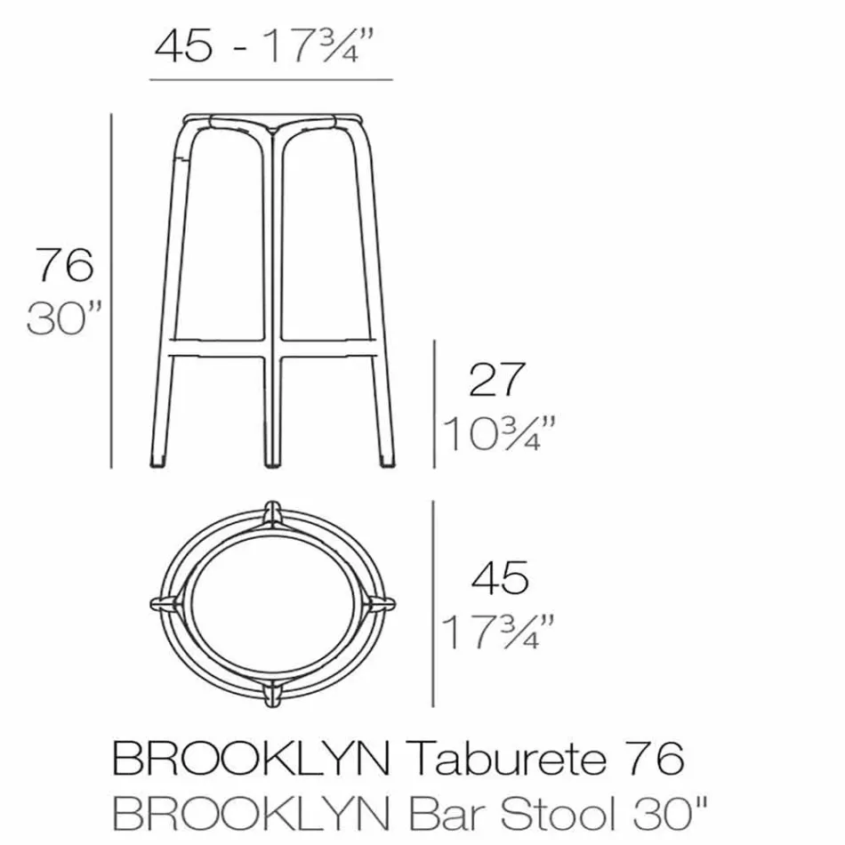 Brooklyn by Vondom Außenhocker aus Polypropylen, H 76 cm Viadurini