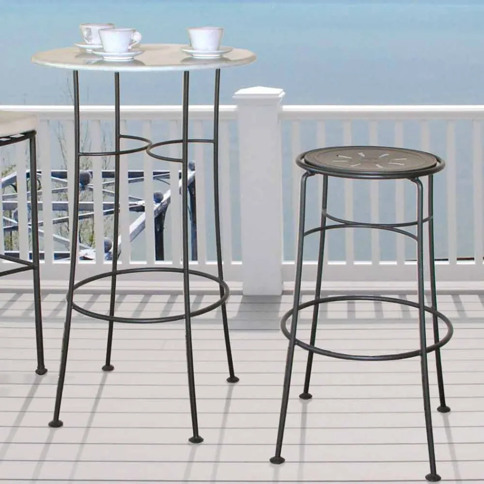 Handgefertigter Gartenhocker aus Eisen mit Fußstütze Made in Italy - Sireo Viadurini