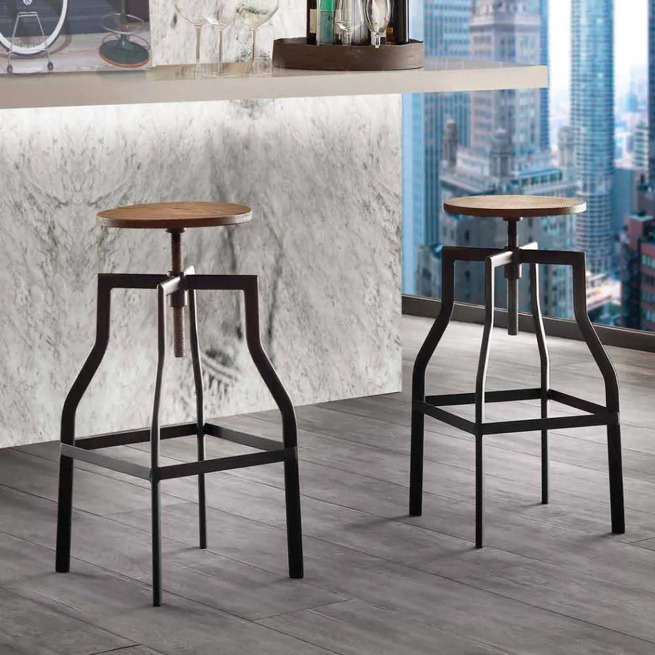 Design verstellbarer Hocker aus Metall und Holz made in Italy Livorno Viadurini