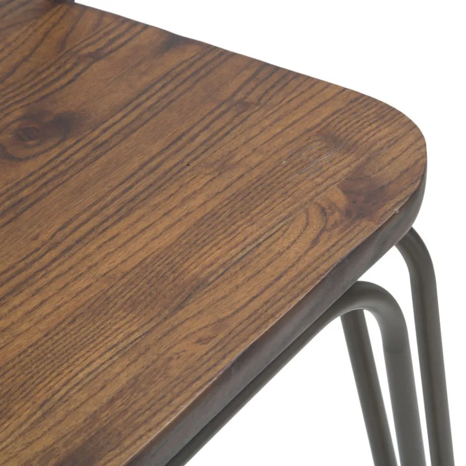 Moderner Designhocker im Industriestil aus Eisen und Holz, 2 Stück - Erika Viadurini