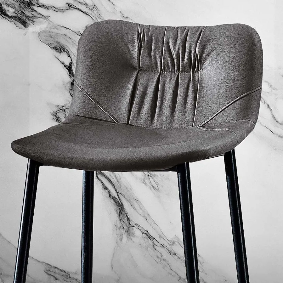 Hocker aus Faserstoff in Lederoptik und Metall Made in Italy - Gohan Viadurini