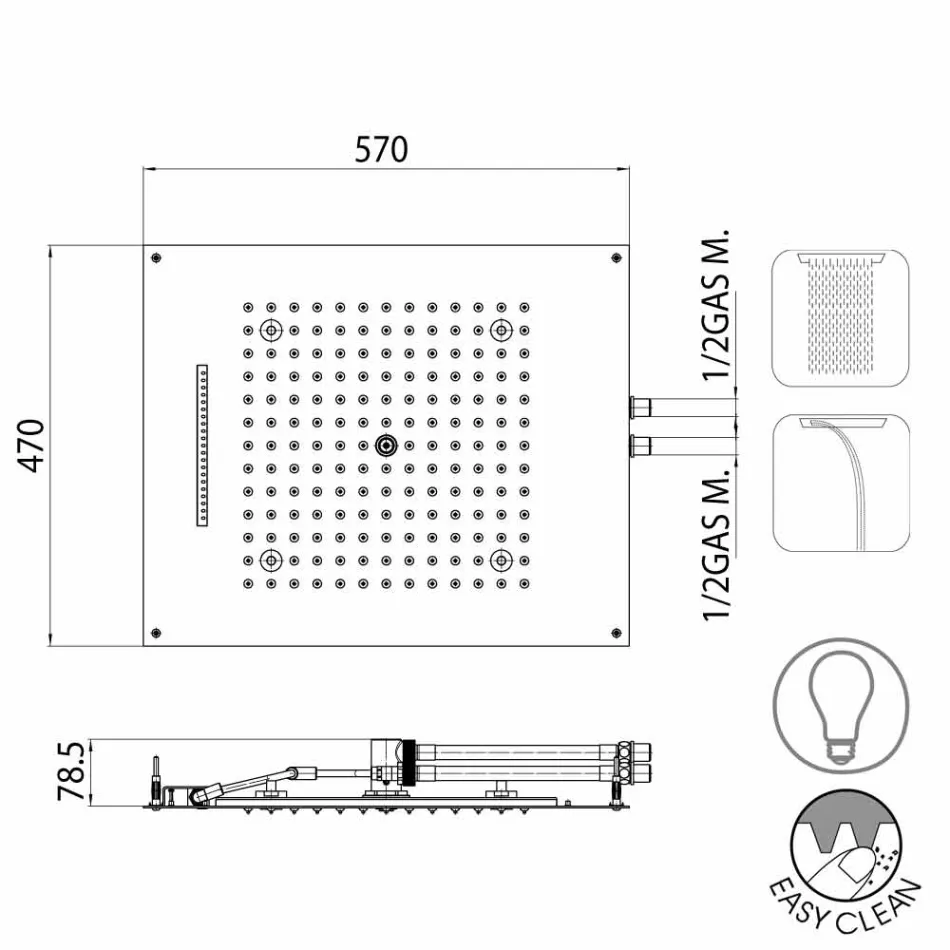 Deckenduschkopf mit zwei Düsen mit LED-Leuchten Traum Viadurini